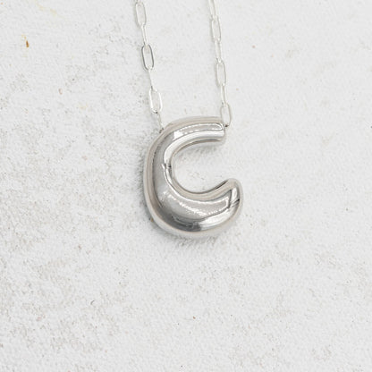 Silver Bubble Letter C Necklace