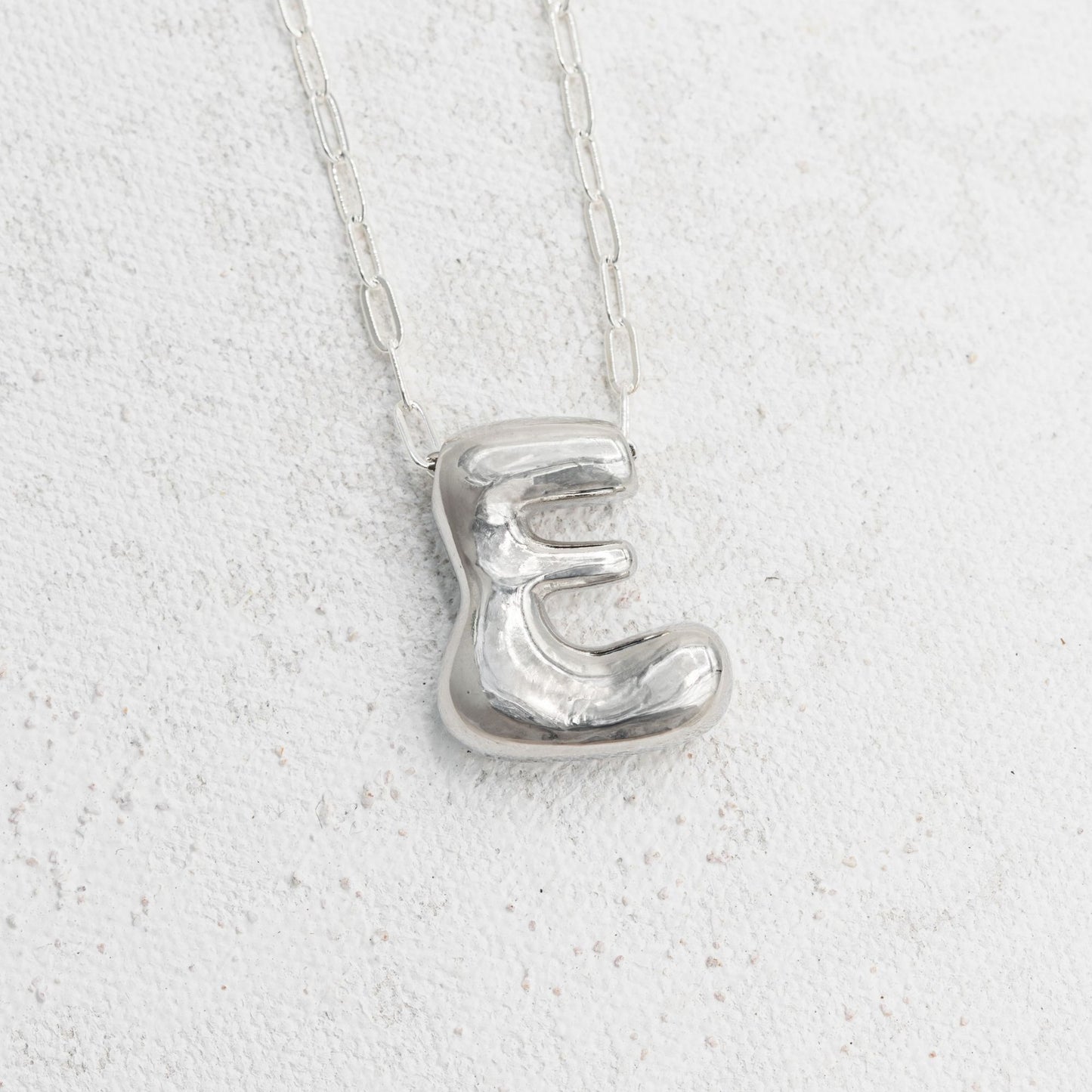 Silver Bubble Letter E Necklace