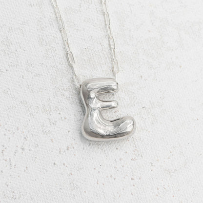 Silver Bubble Letter E Necklace