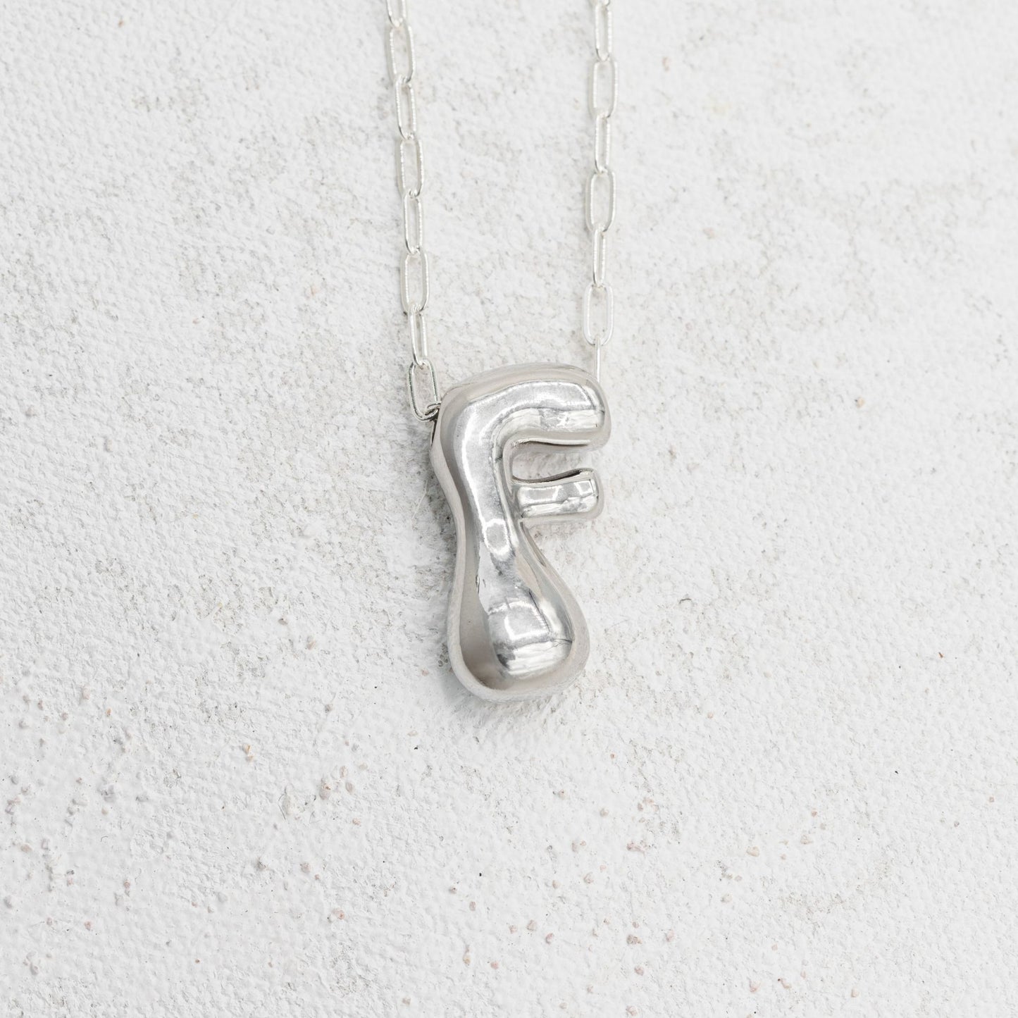 Silver Bubble Letter F Necklace