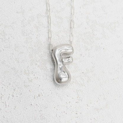 Silver Bubble Letter F Necklace
