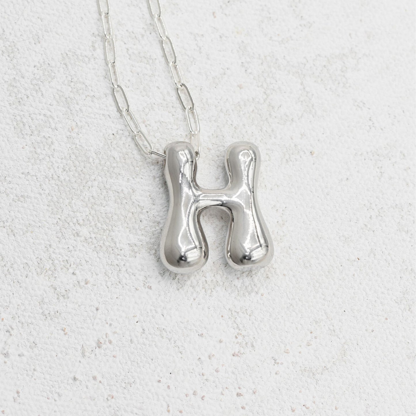 silver Bubble Letter H Necklace