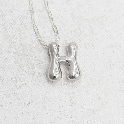 silver Bubble Letter H Necklace