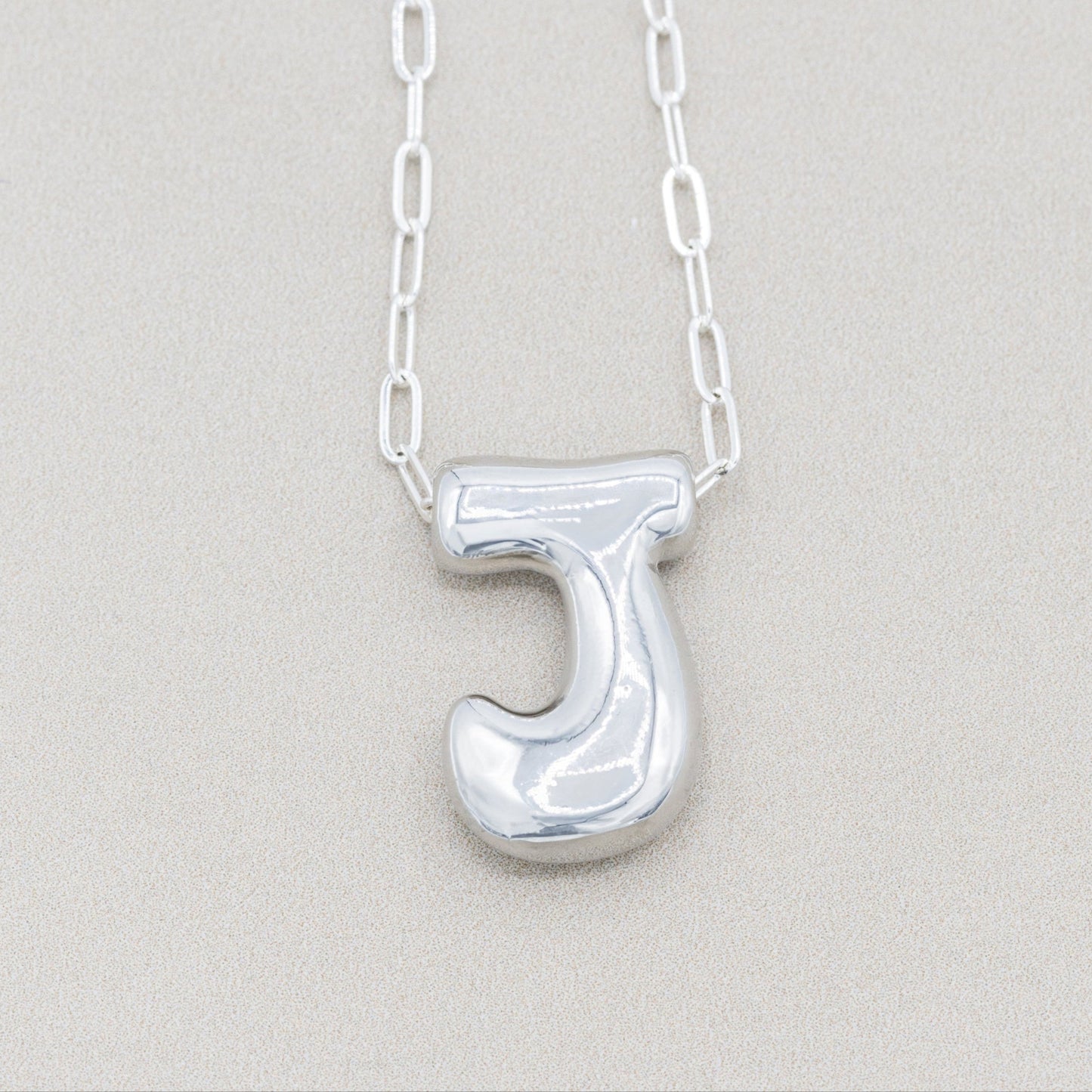Silver Bubble Letter J Necklace