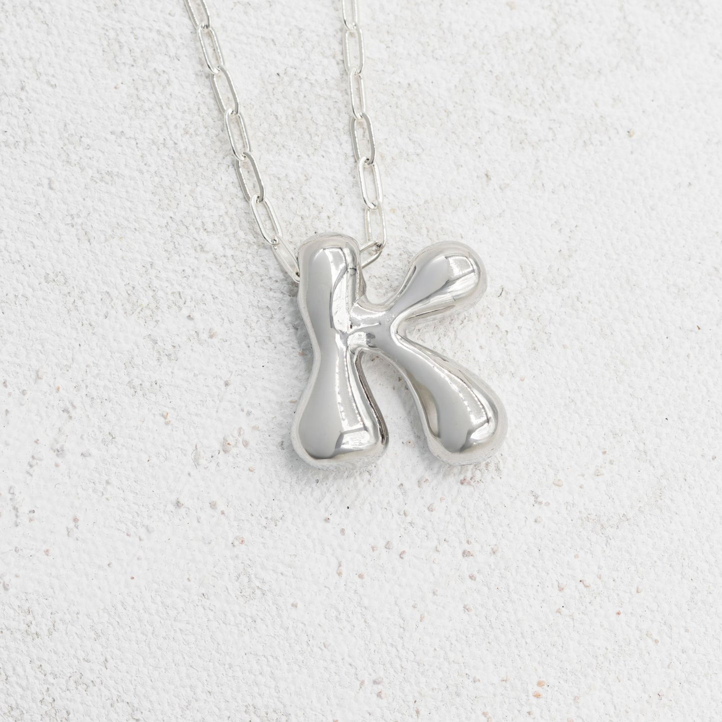 Silver Bubble Letter K Necklace