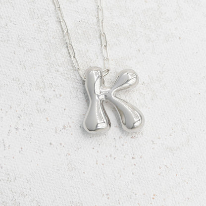 Silver Bubble Letter K Necklace