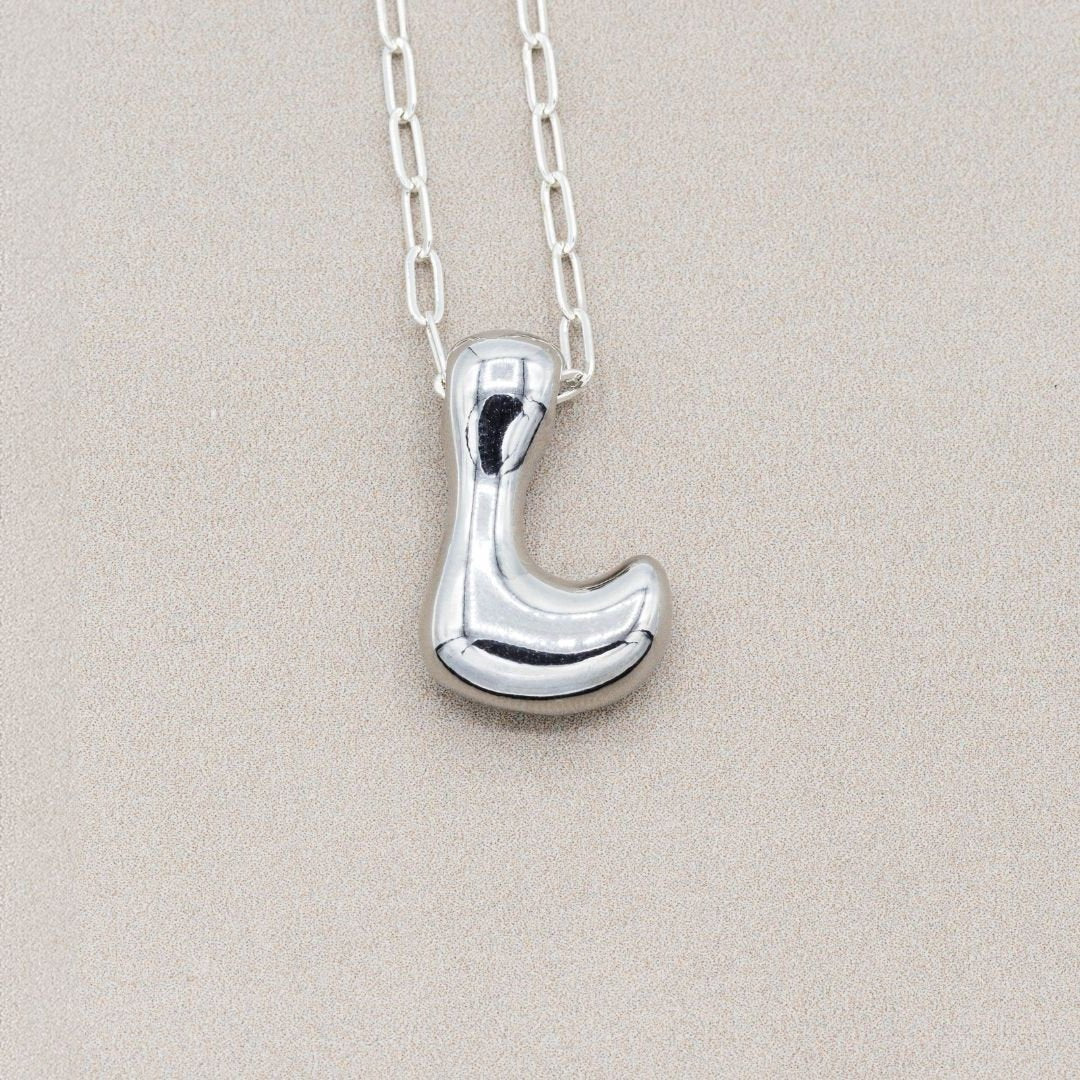 Silver Bubble Letter L Necklace