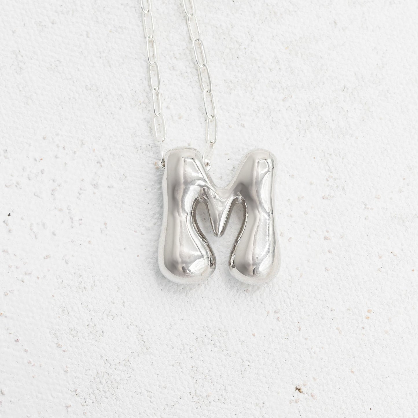 Silver Bubble Letter M Necklace