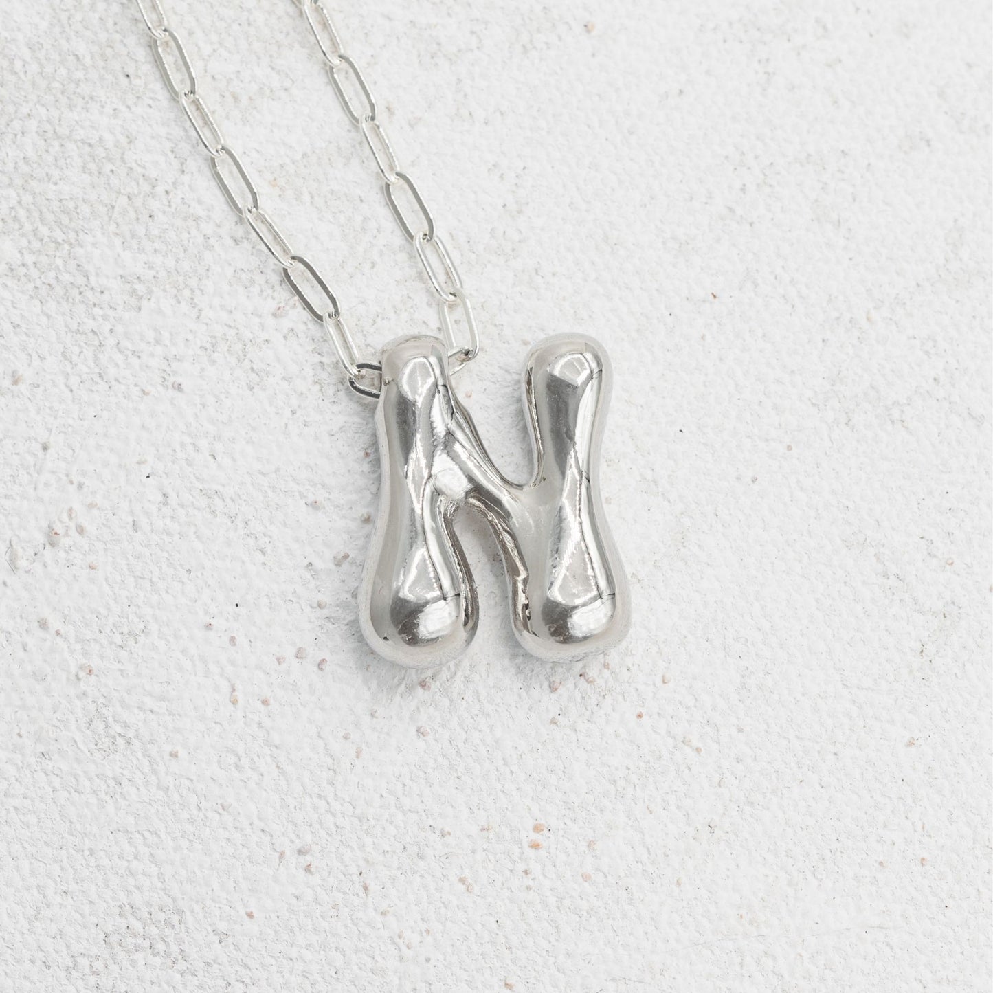 Silver Bubble Letter N Necklace