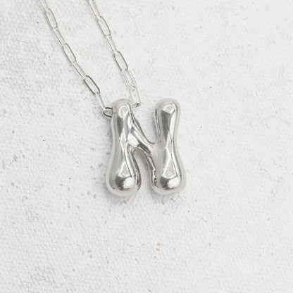 Silver Bubble Letter N Necklace