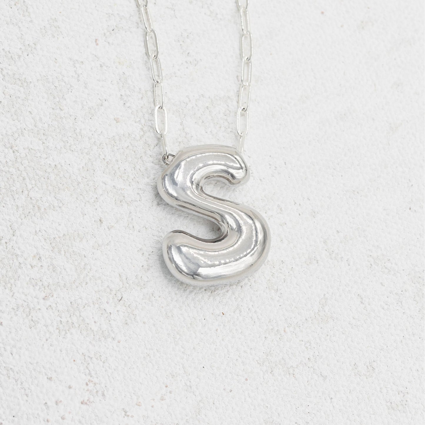 Silver Bubble Letter S Necklace