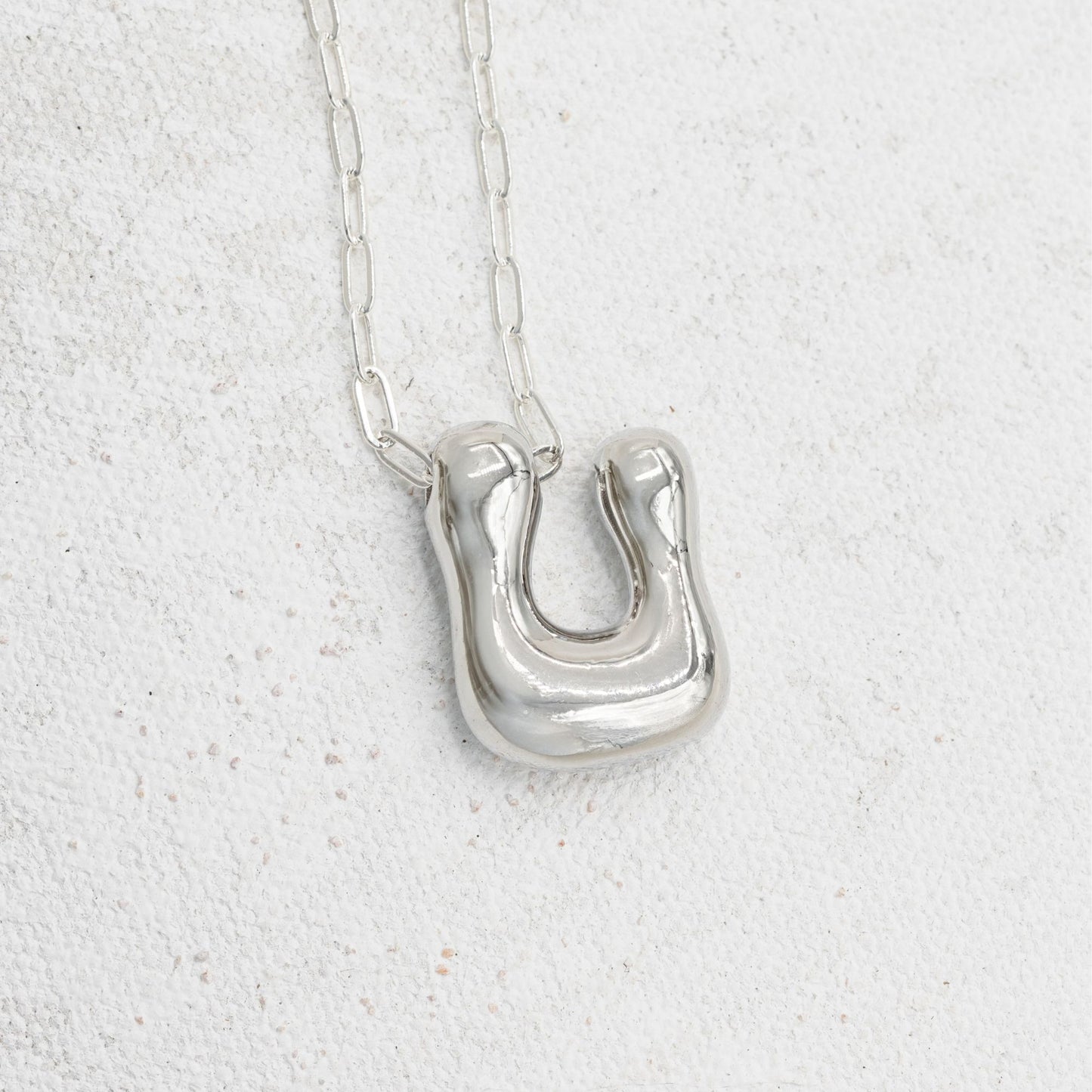Silver Bubble Letter U Necklace
