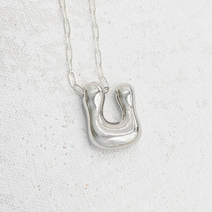 Silver Bubble Letter U Necklace