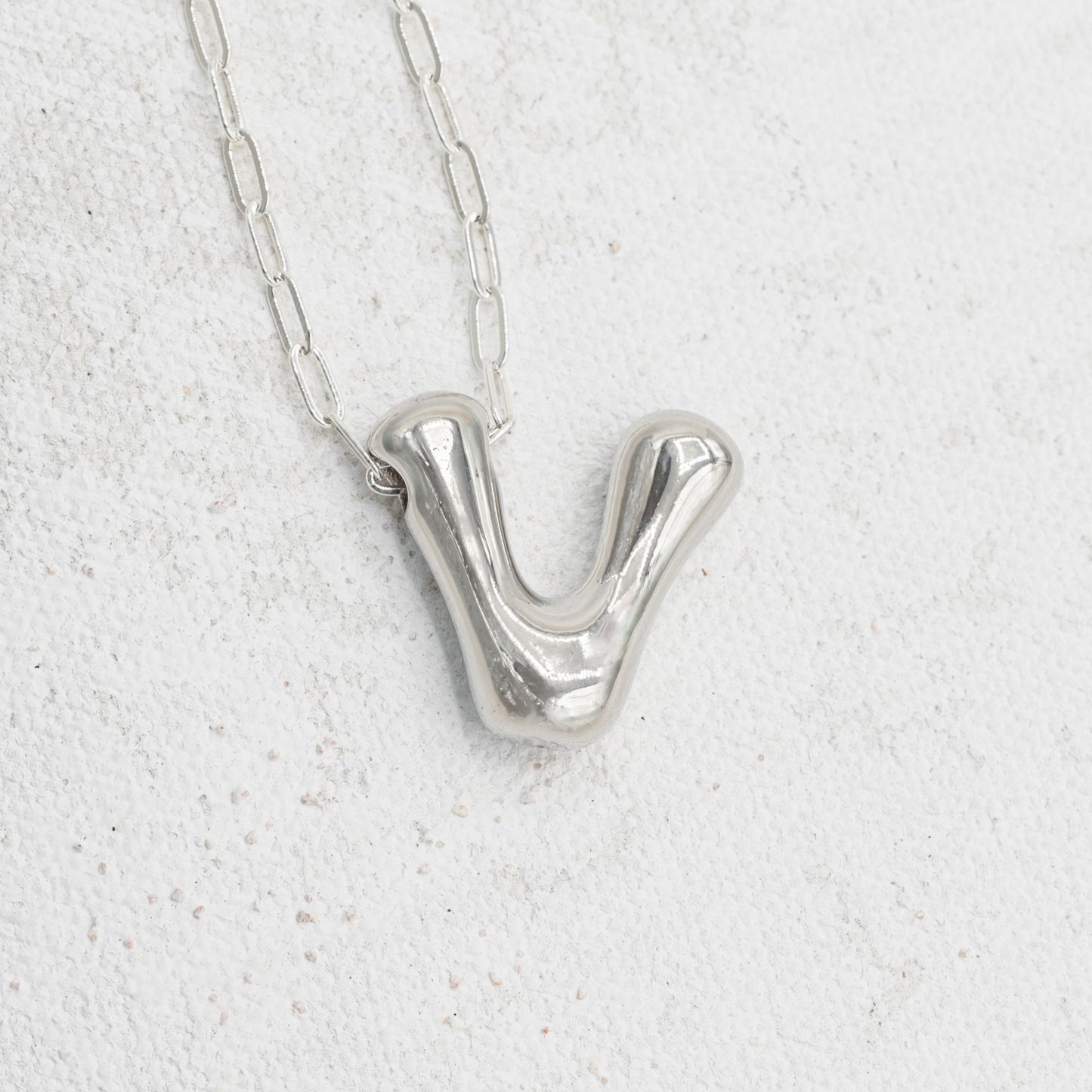 Silver Bubble Letter V Necklace