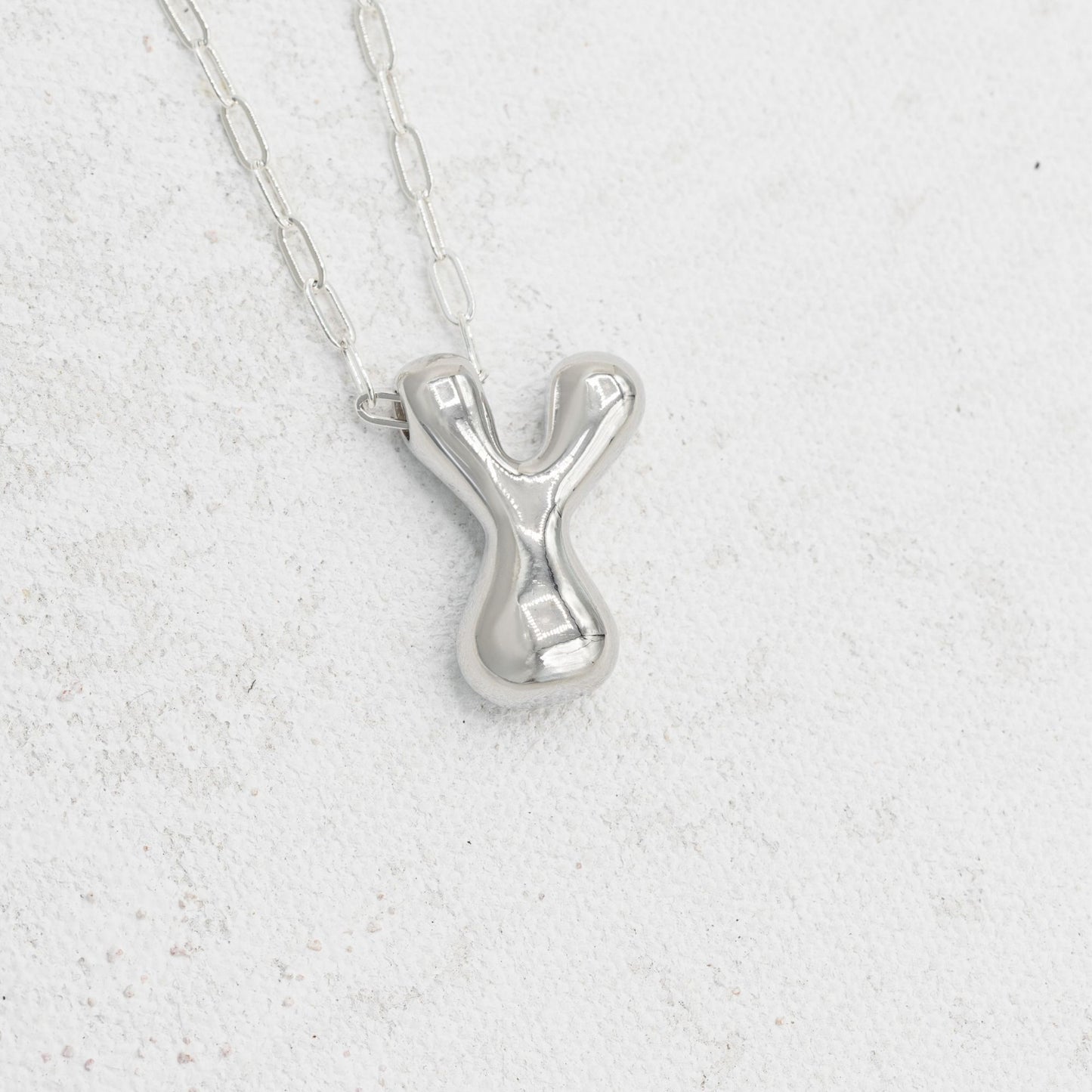 Silver Bubble Letter Y Necklace