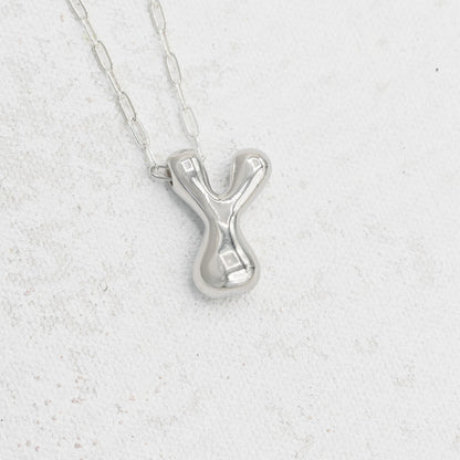 Silver Bubble Letter Y Necklace