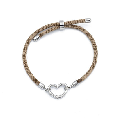 Smoky Taupe Paracord Braceiet with Silver accents and Silver Heart Carabiner