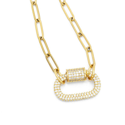 Sparkle Carabiner Charm Necklace Clear with Gold Chain