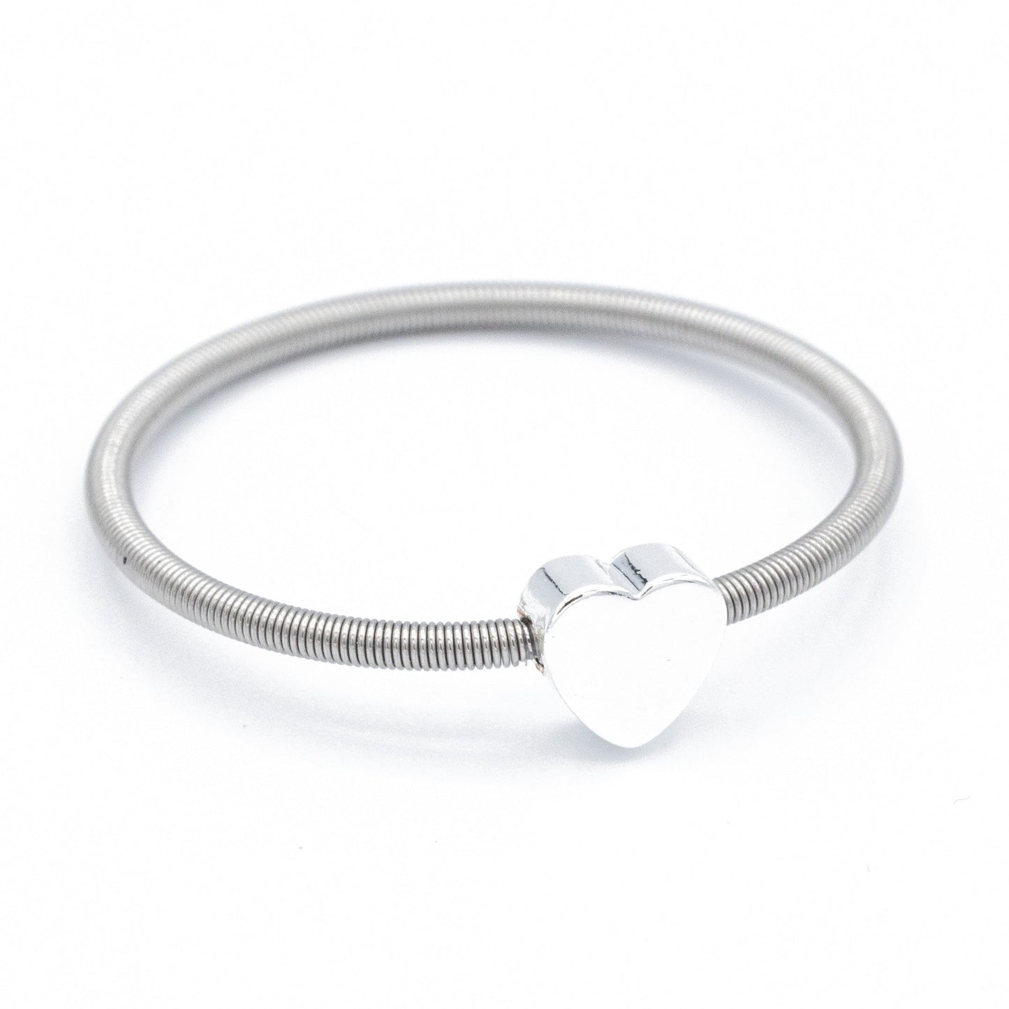 Stainless Dia Ring with Silver Heart