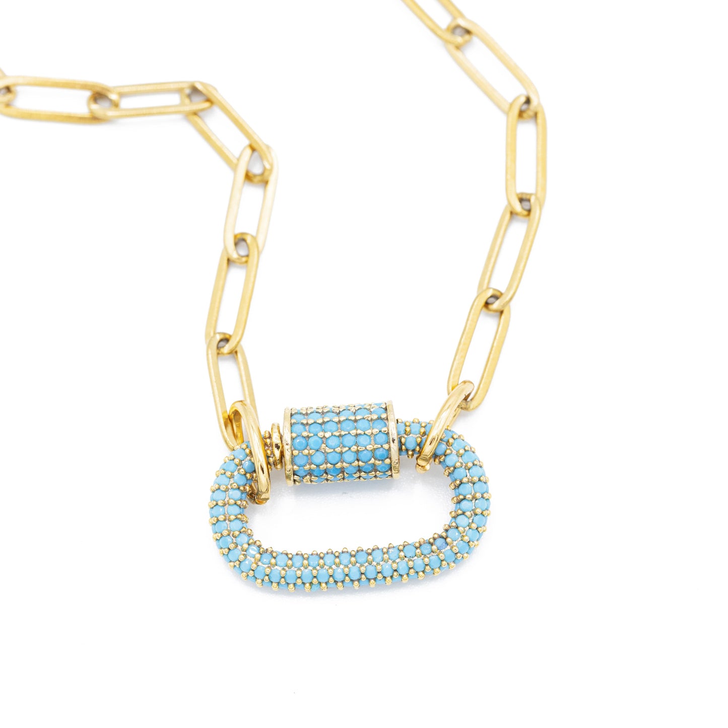 Turquoise Sparkle Carabiner Chain Necklace