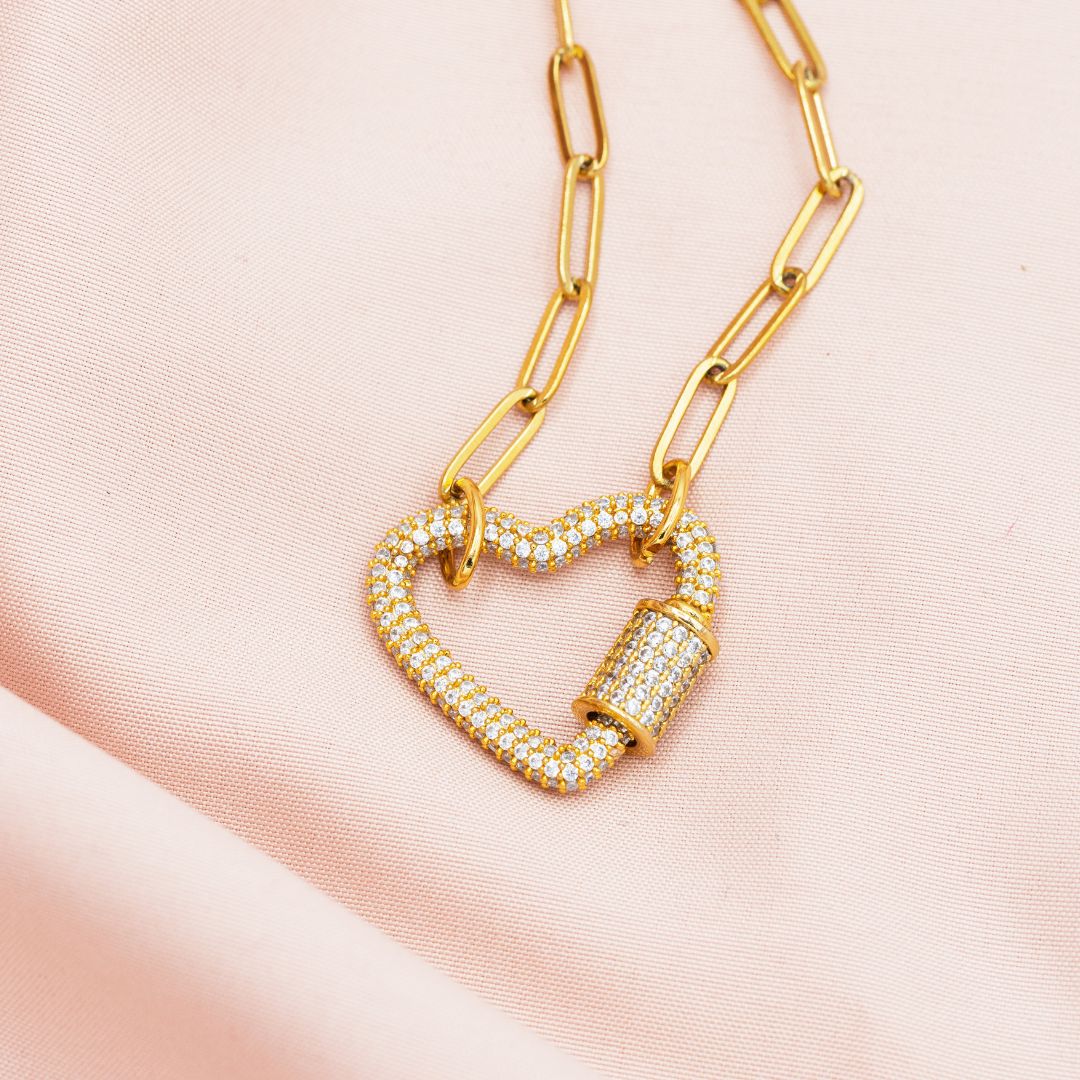 White Heart Carabiner Necklace and Chain