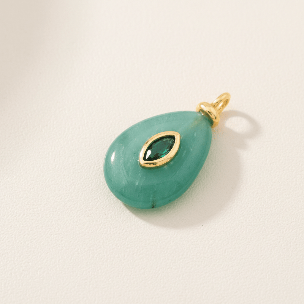 Emerald Teardrop Charm Pendant - Gold - Emerson & Oliver - Charm Pendant