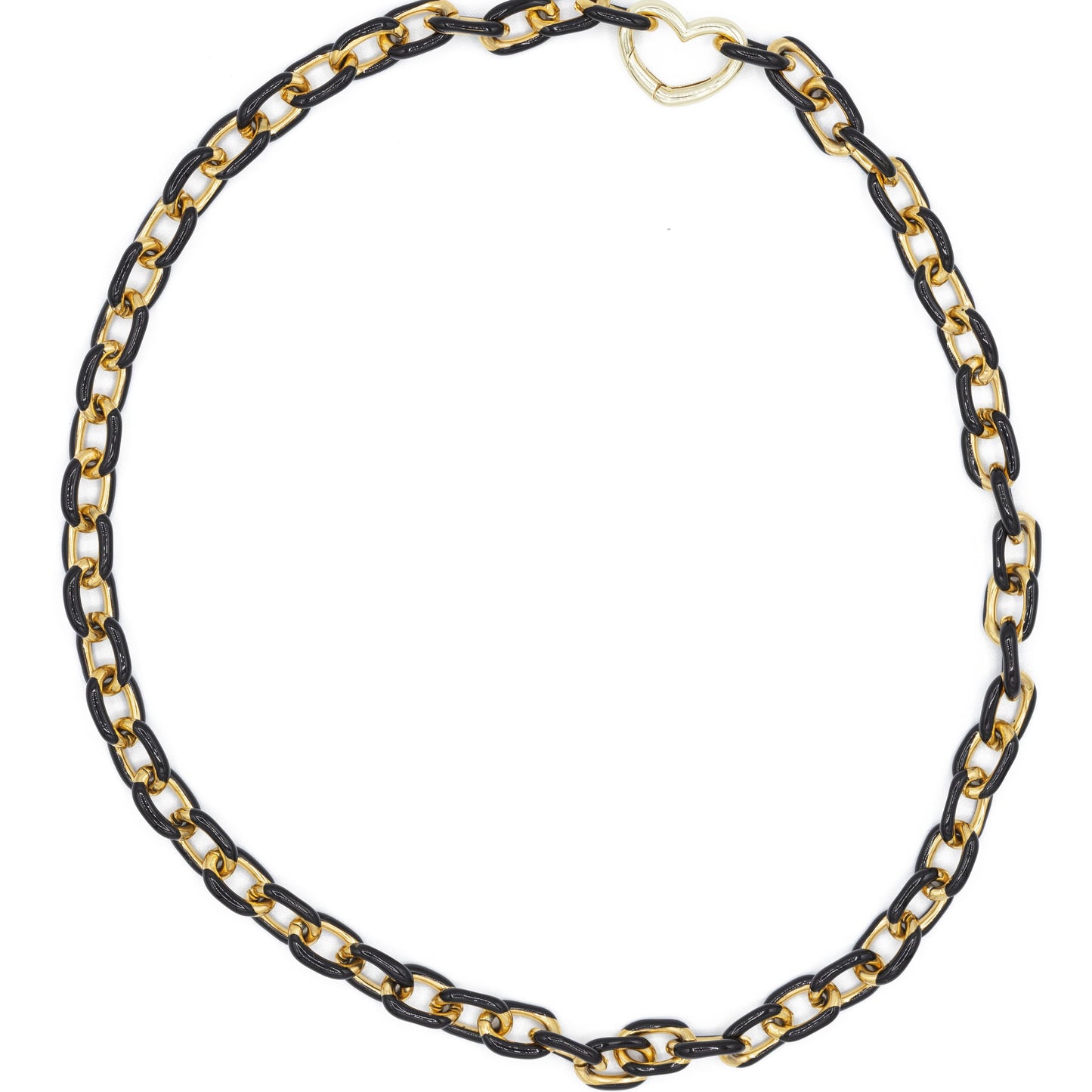 large enamel chain necklace heart spring clasp black