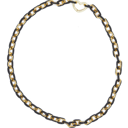 large enamel chain necklace heart spring clasp black