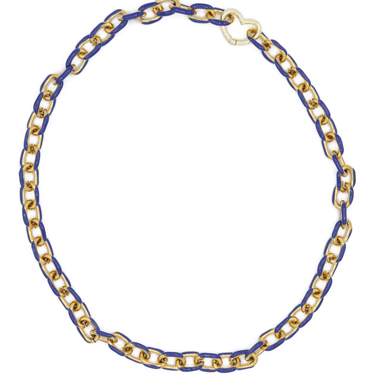 large enamel chain necklace heart spring clasp navy