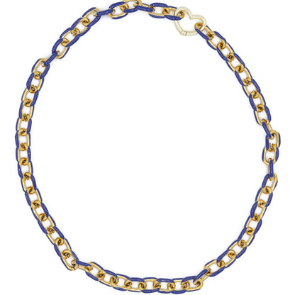 large enamel chain necklace heart spring clasp navy