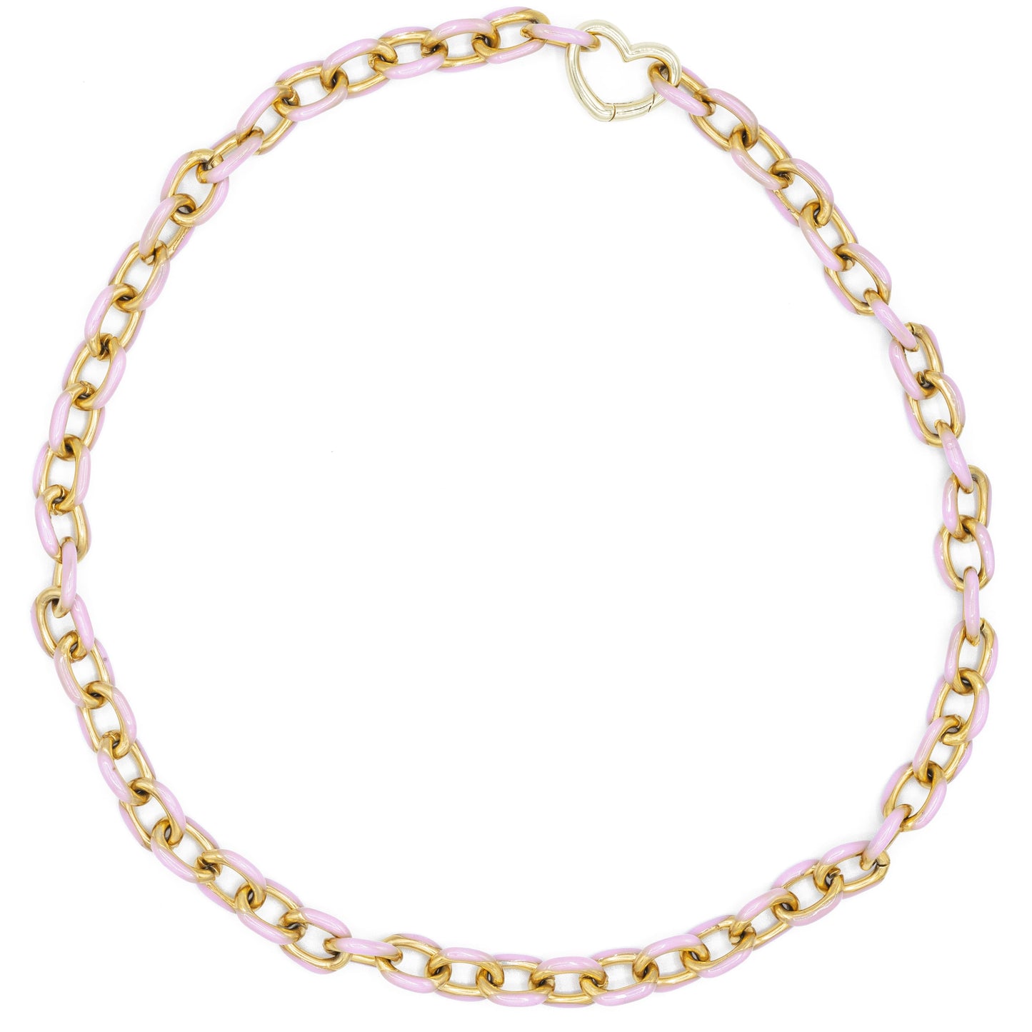 large enamel chain necklace heart spring clasp purple