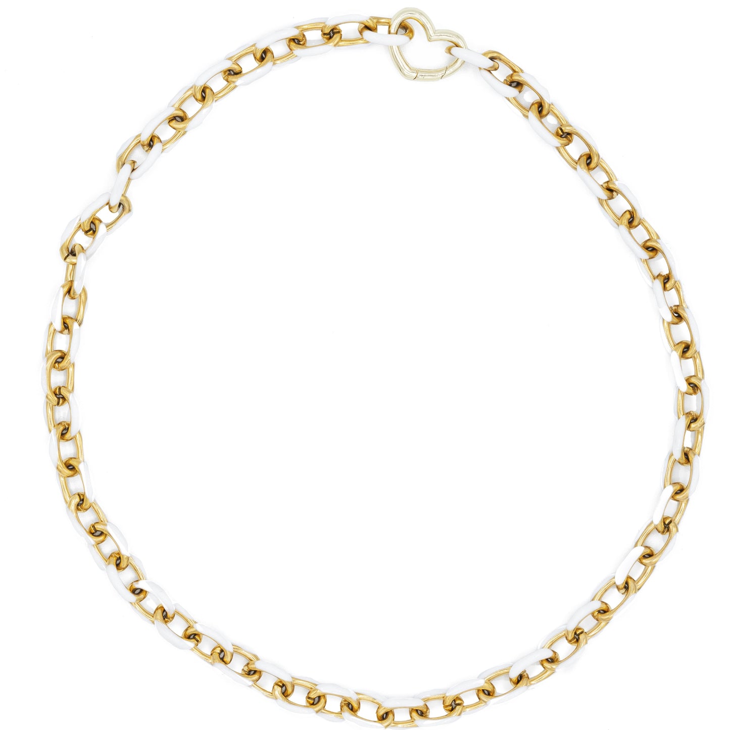 large enamel chain necklace heart spring clasp white