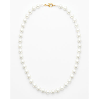 Pearl necklace with a gold clasp on a white background
