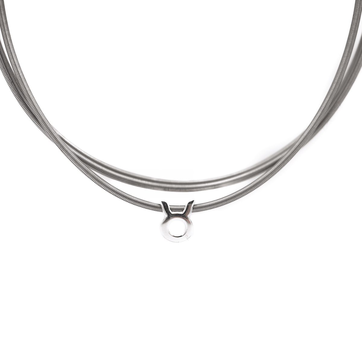 Aquarius zodiac charm on a silver DIA spring bracelet set