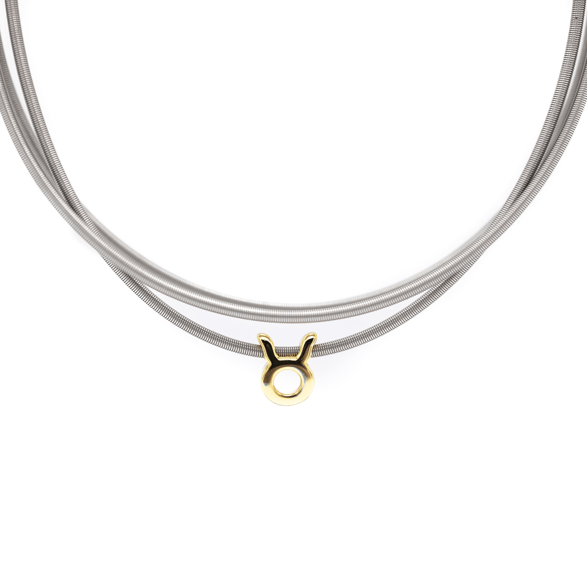 Aquarius zodiac charm on a gold DIA spring bracelet set
