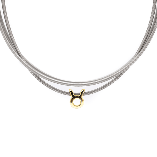 Aquarius zodiac charm on a gold DIA spring bracelet set
