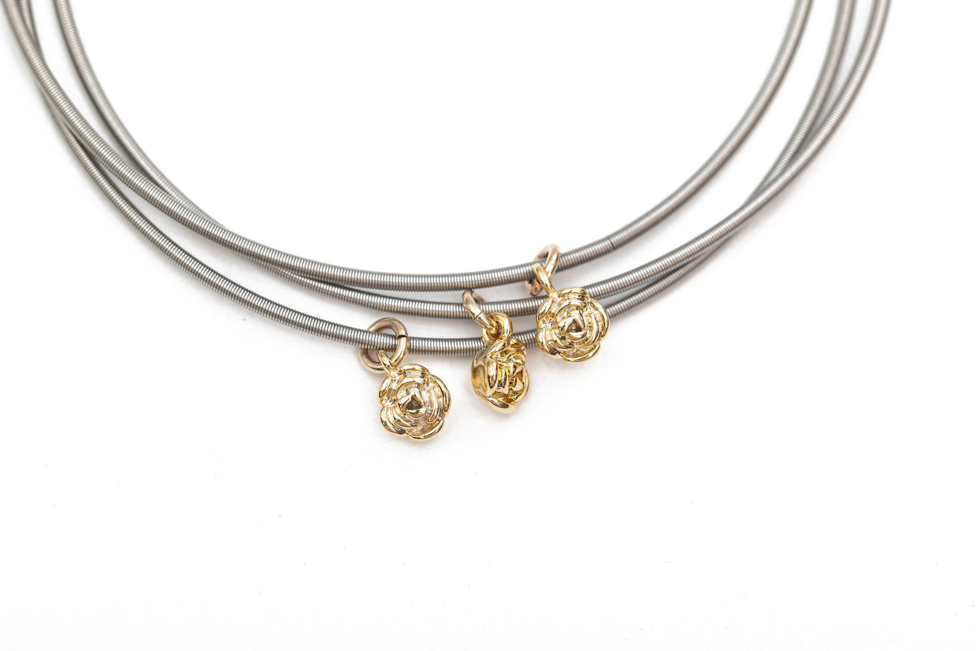 3 tiny gold rose charms