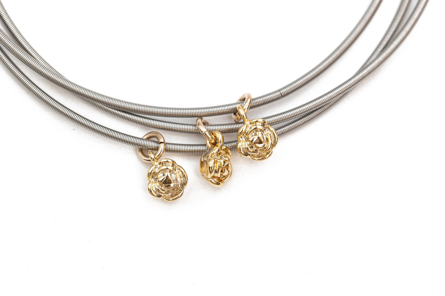 3 tiny gold rose charms