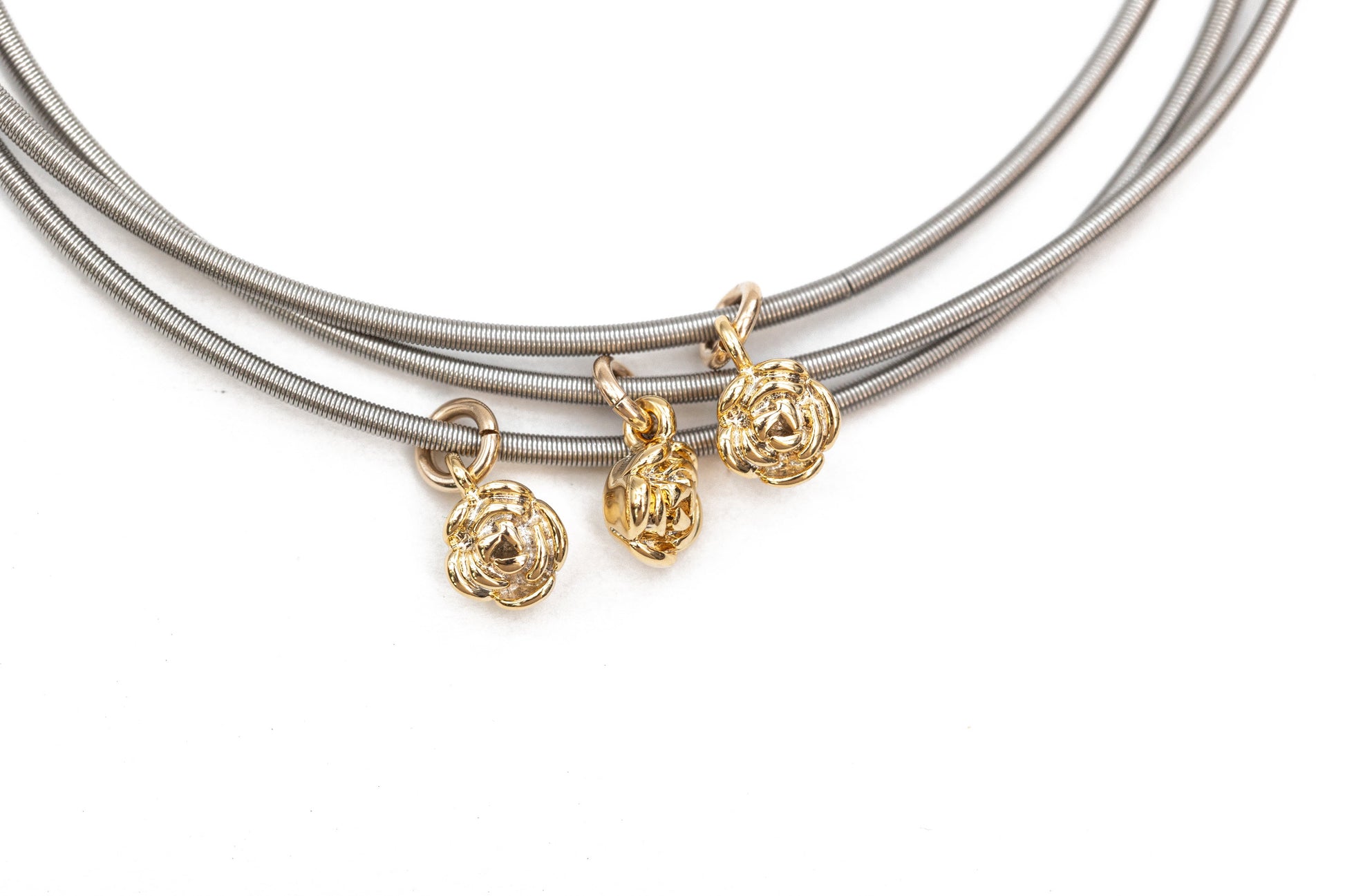 3 tiny gold rose charms