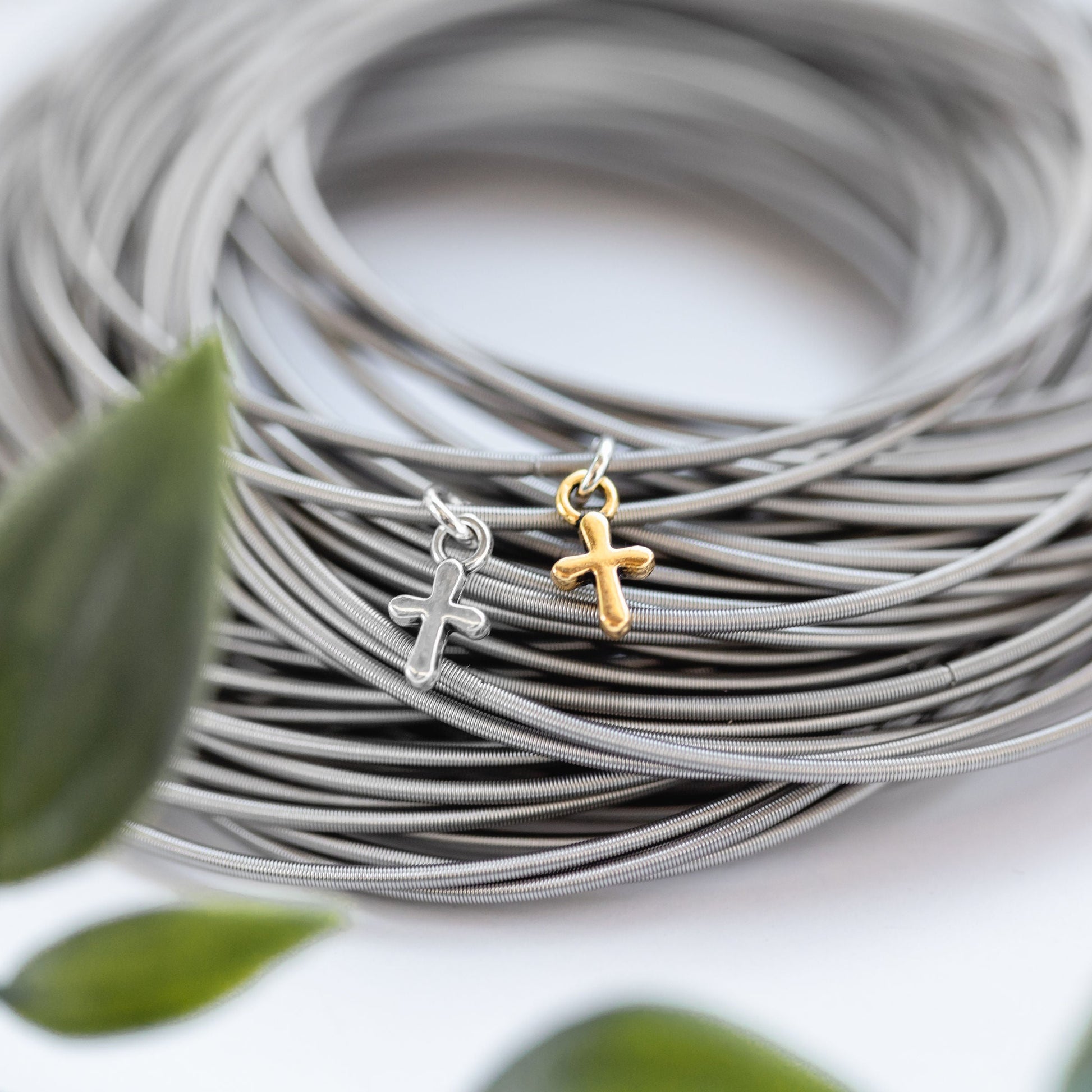 tiny cross charms on stainless dia