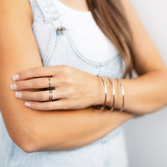 model wearing titanium stainles rings